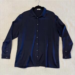 LILYSILK Women’s Silk Satin Shirt Navy Blue  Pearl Button XXL ✨ELEGANT